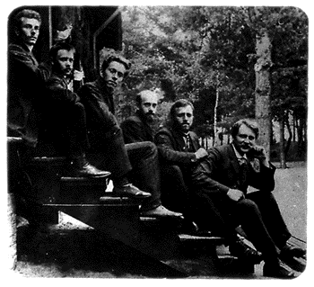 Korczak (in the middle) together with other teachers at summer camp for Christian boys
