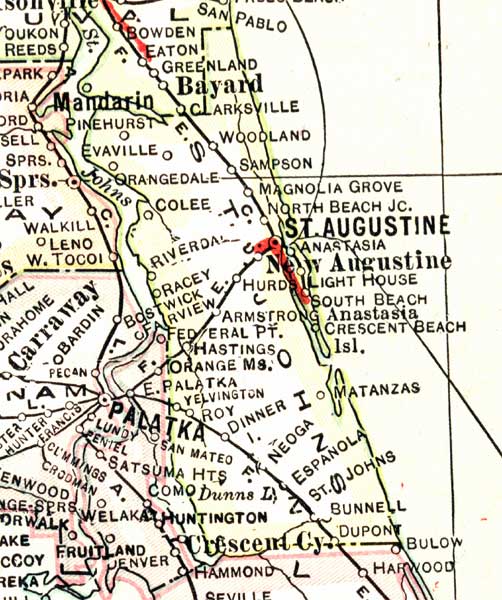 Map of St. Johns County, Florida, 1916