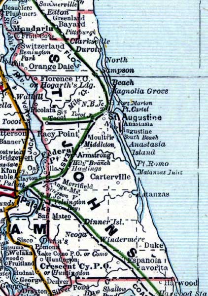 Map of St. Johns County, Florida, 1890s