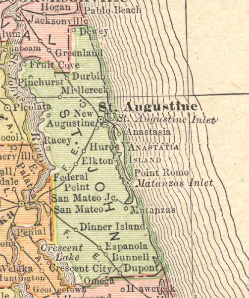 Map of St. Johns County, Florida, 1910